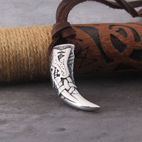 Never Fade Wolf Fang Tooth Spike with wolf Carving patterns Pendant Necklace wooden box as men gift