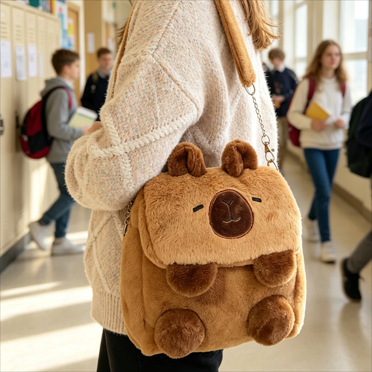 Girls Daily Capybara Plush Doll Crossbody Bag Cute Mini Shoulder Backpack Light Student School Outdoor Storage Bag