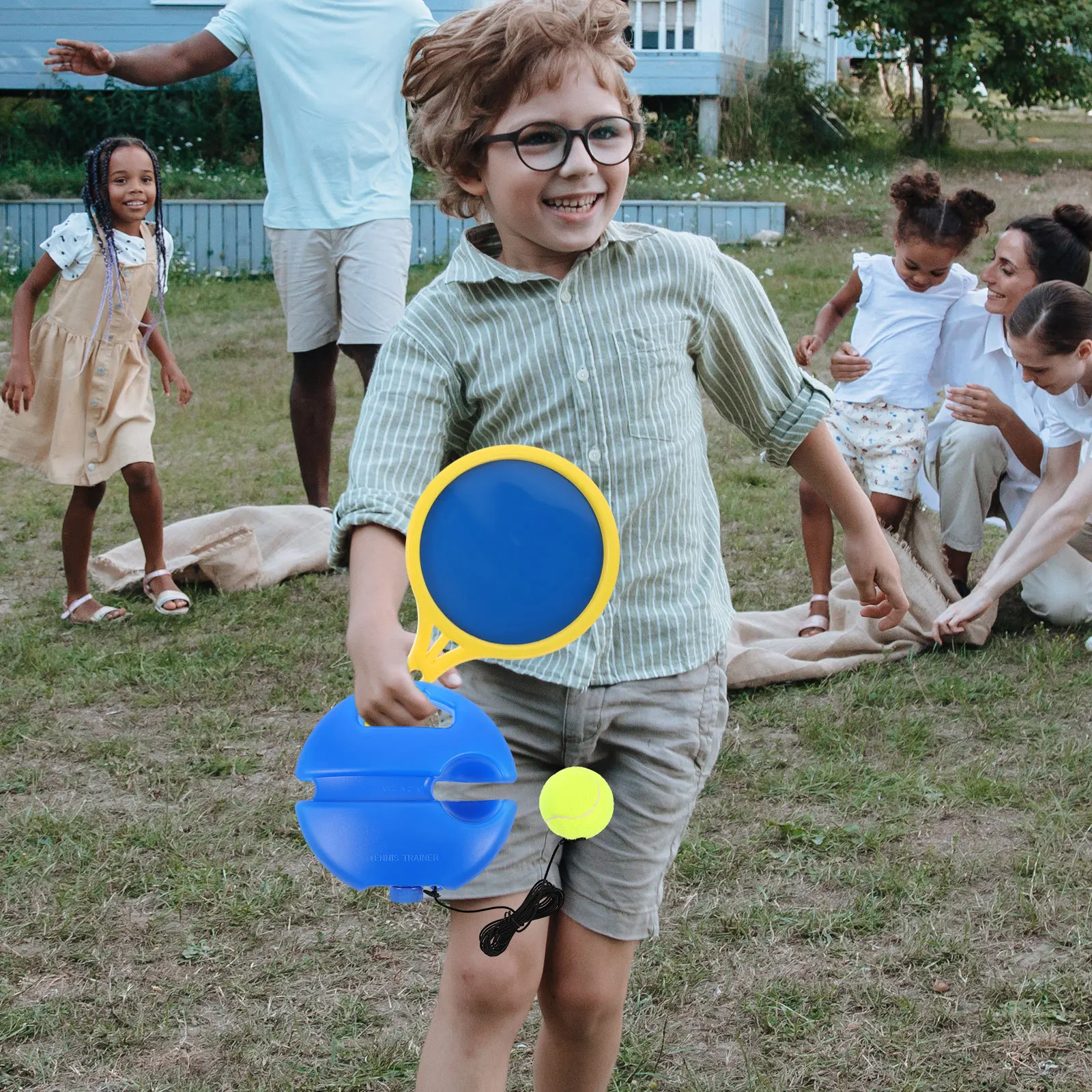 مجموعة واحدة من أدوات تدريب كرة الارتداد للتنس، قاعدة متينة، معدات تدريب المبتدئين المحمولة، معدات تحسين المهارات