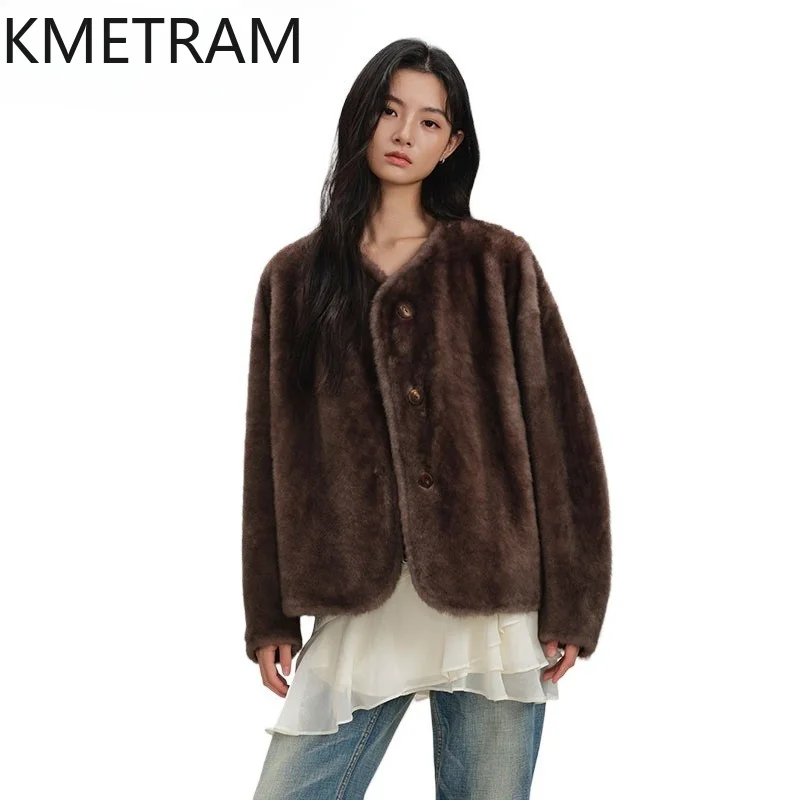 KMETRAM Merino Sheep Shearling Fur Jacket Oversized Outerwear Short Hair Real Fur Coat Winter Clothes Woman Coats Шуба Женская