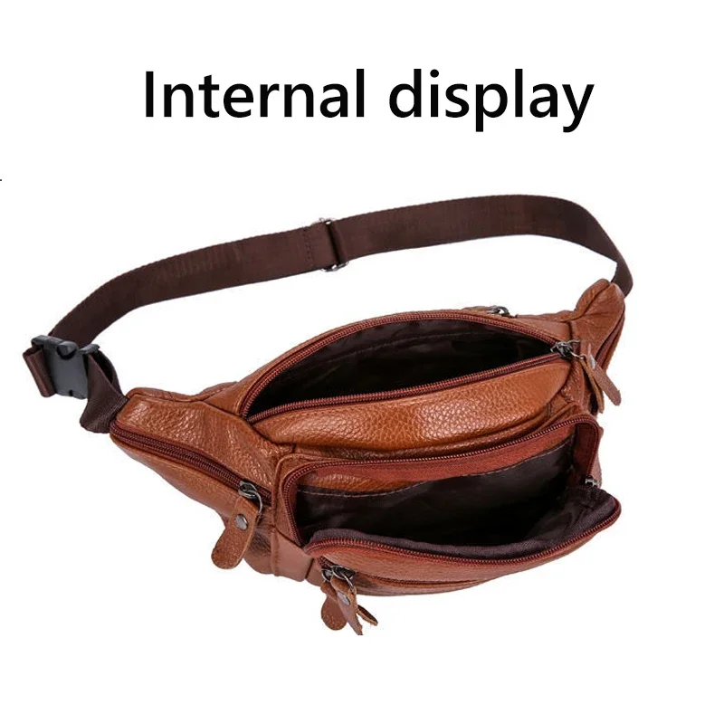 Waist Men's Bag Capacity Waterproof Genuine Leather Cowhide Women Zipper Site Workers Travel Leisure Phone Chest Bag