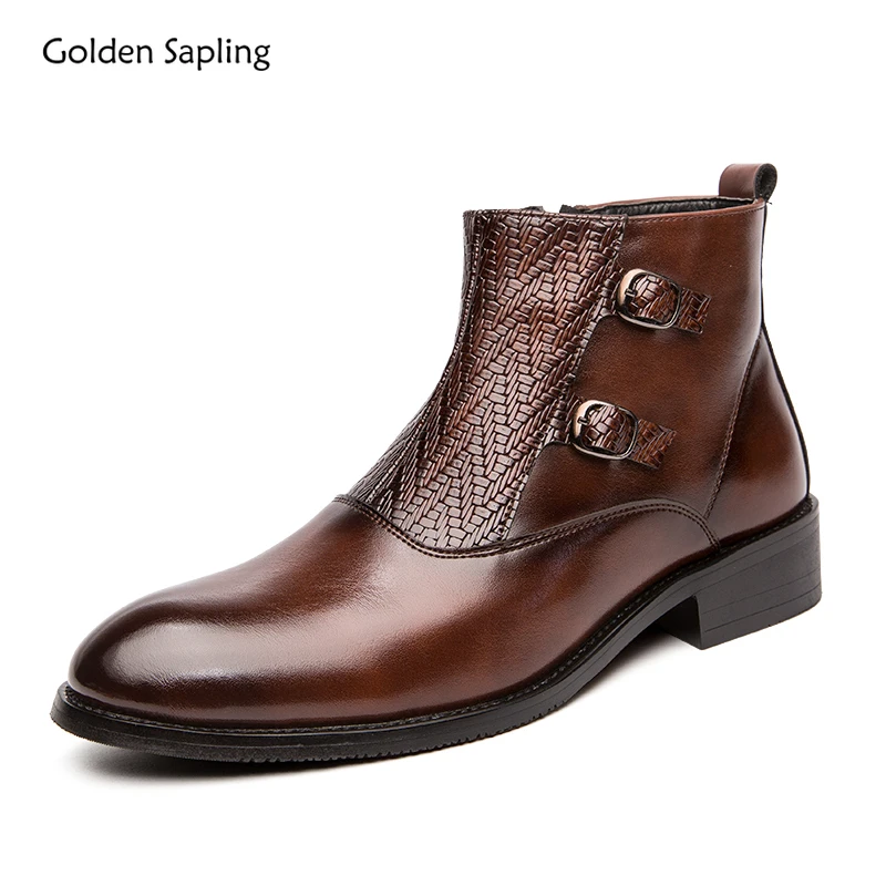 

Golden Sapling Chelsea Boots Elegant Business Shoes for Men Fashion Patchwork Leather Flats Casual Men's Boot Social Male Shoe