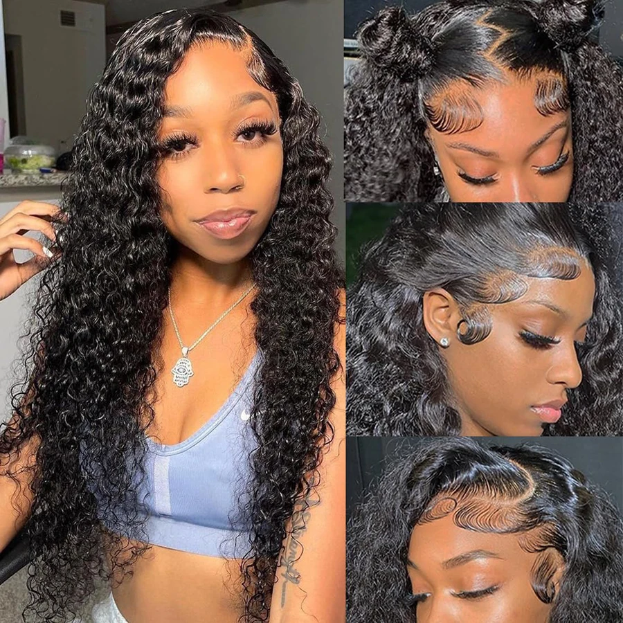 Deep Curly Lace Front Wig Bling 100 % Human Hair Wigs Preplucked 12a Grade Pre Plucked Lace Frontal Wig Human Hair