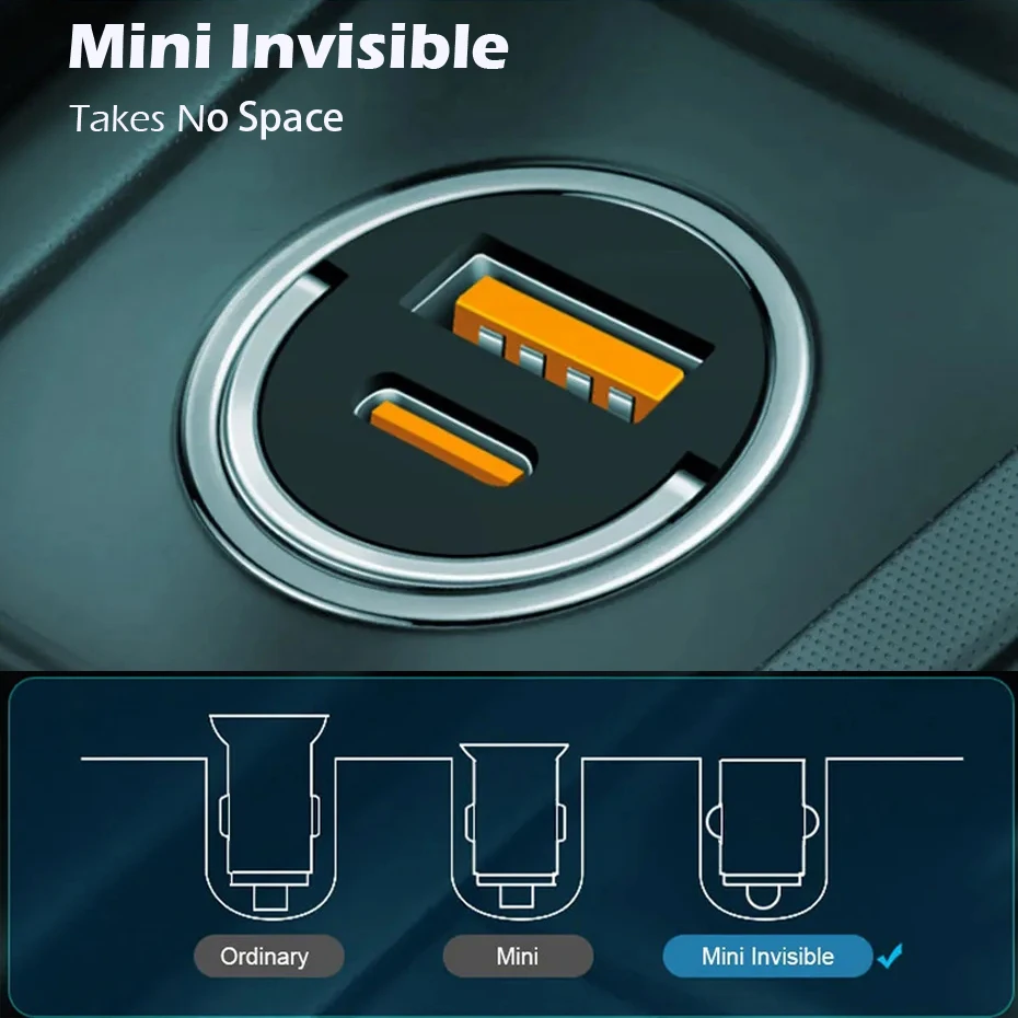 Car Phone Charger Adapter 100W Mini Pull Ring Dual Port Phone Charger Cigarette Lighter Adapter for iPhone Huawei Xiaomi