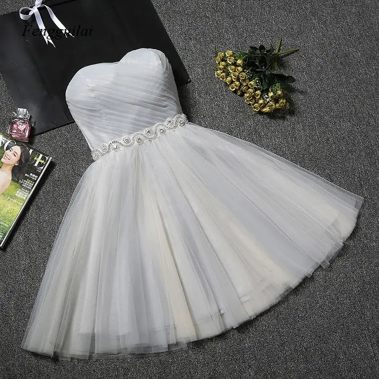 Women's Blush Pink Strapless Sweetheart Neckline Homecoming Dress Rhinestone Waist Tulle Mini Party Dress for Prom Bridesmaid - view 6