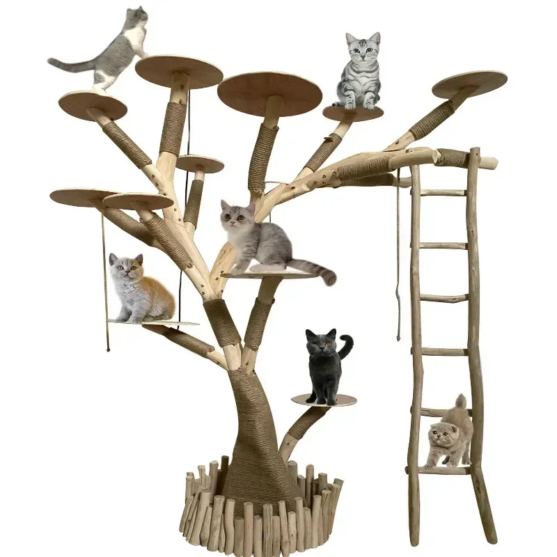 Solid wood cat climbing frame wear-resistant non-sticky hair preservative log dead tree trunk large cat nest Internet celebrity