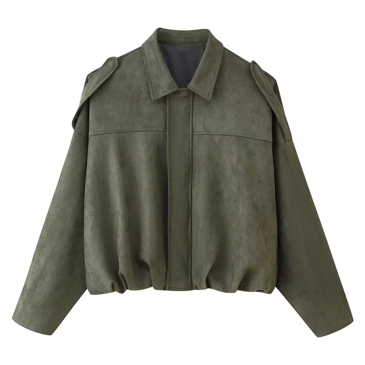 

2025 New Arrival Unique Design Fashionable Versatile Suede Jacket Women's Long Sleeve Fitted Waist Design Turn-Up Collar Cuffs P