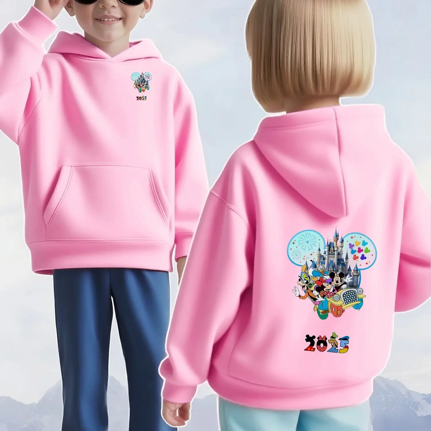 

Disney Mickey and Minnie 2025 Holiday Hoodies for Girls and Boys, Double-Sided Print, Autumn and Winter Long Sleeve, Casual Pull
