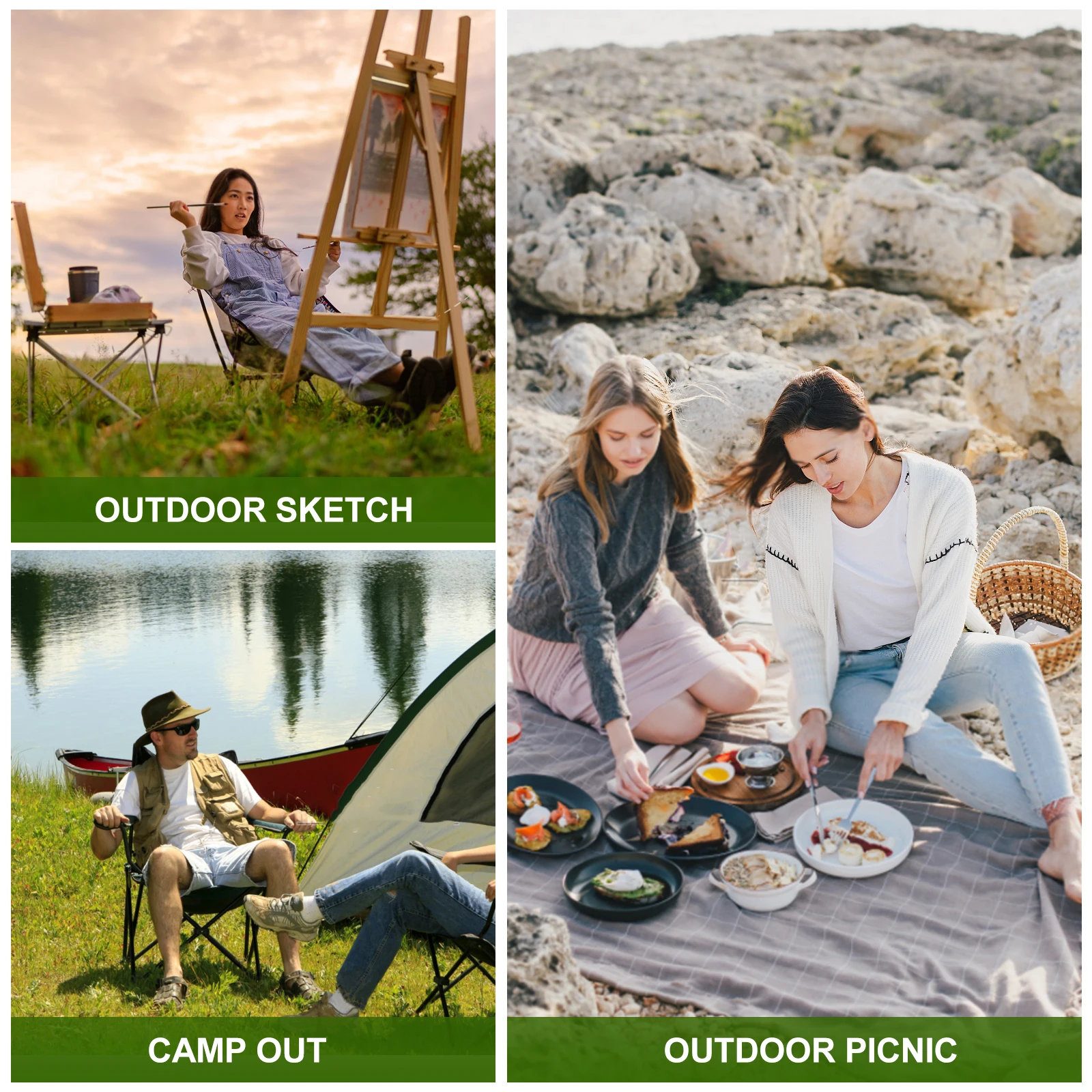 

Outdoor Folding Green Compact Foldable Camp Chair Stool Camping Fishing Beach Travel Picnic Garden Small Chairs