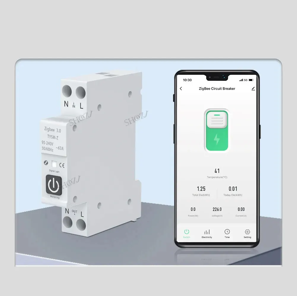 TUYA ZigBee 스마트 회로 차단기 전력 계량 1P 63A 과전류 저전압 보호 wifi 원격 제어 스마트 스위치