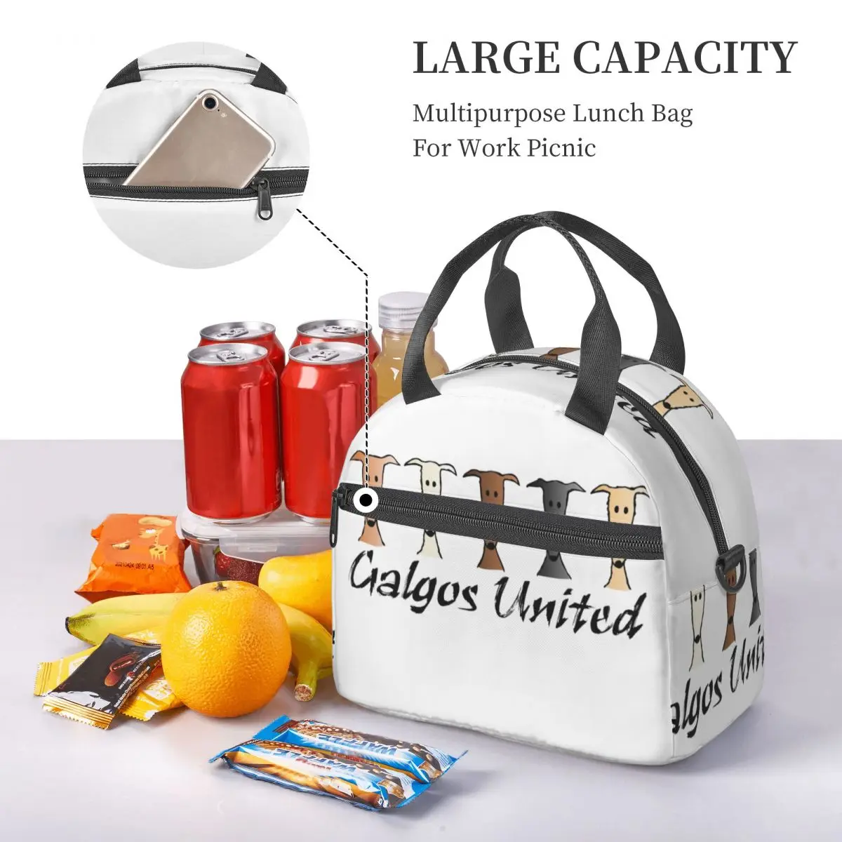 Galgos United Greyhound Insulated Lunch Bag for School Bento Storage Food Boxes Portable Cooler Thermal Lunch Box Tote