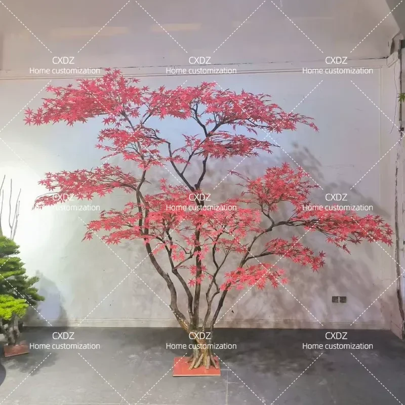 Simulated Red Maple Tree Indoor Floor to Ceiling Large Landscape Japanese Style Courtyard Landscaping Decoration Bionic Fake