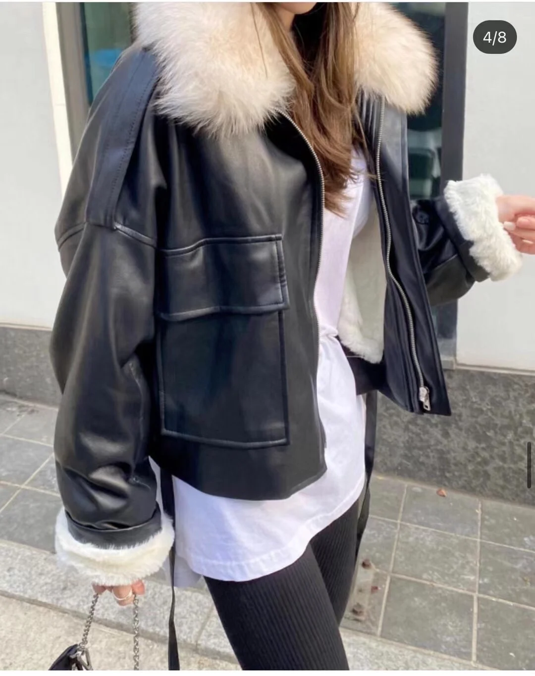 JulyPalette 2022 Autumn Winter Thicken Fleece Short Leather Jacket Fashion Detachable Imitation Fox Fur Collar Women Moto Jacket