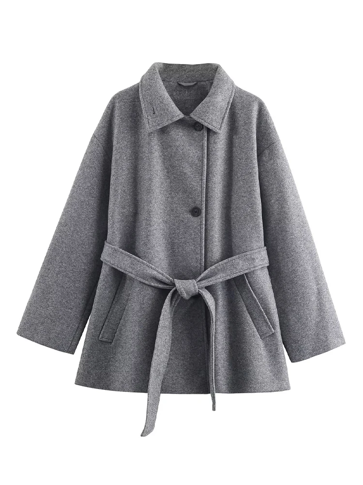 HH Frauen Mode Langarm Revers Mantel Frau Gürtel Tasche Einreiher Schmücken Casual Lose Mantel Herbst Outwear 4-farbe