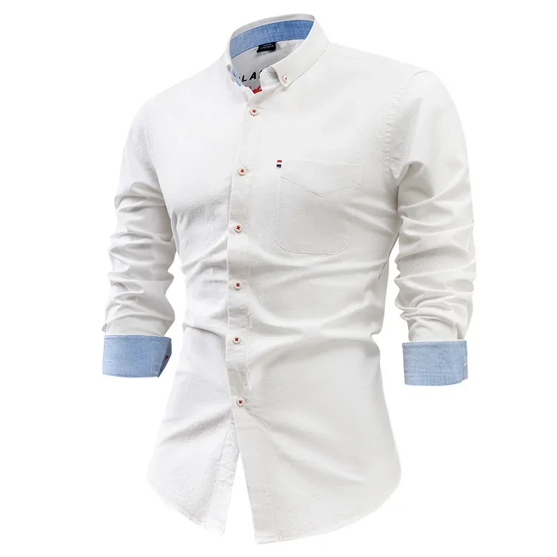 2025 New Men Clothing Shirts Hombre Male Casual Fashion Slim Fit Large Size Spring Autumn Long Sleeved Cotton Linen Shirts Men