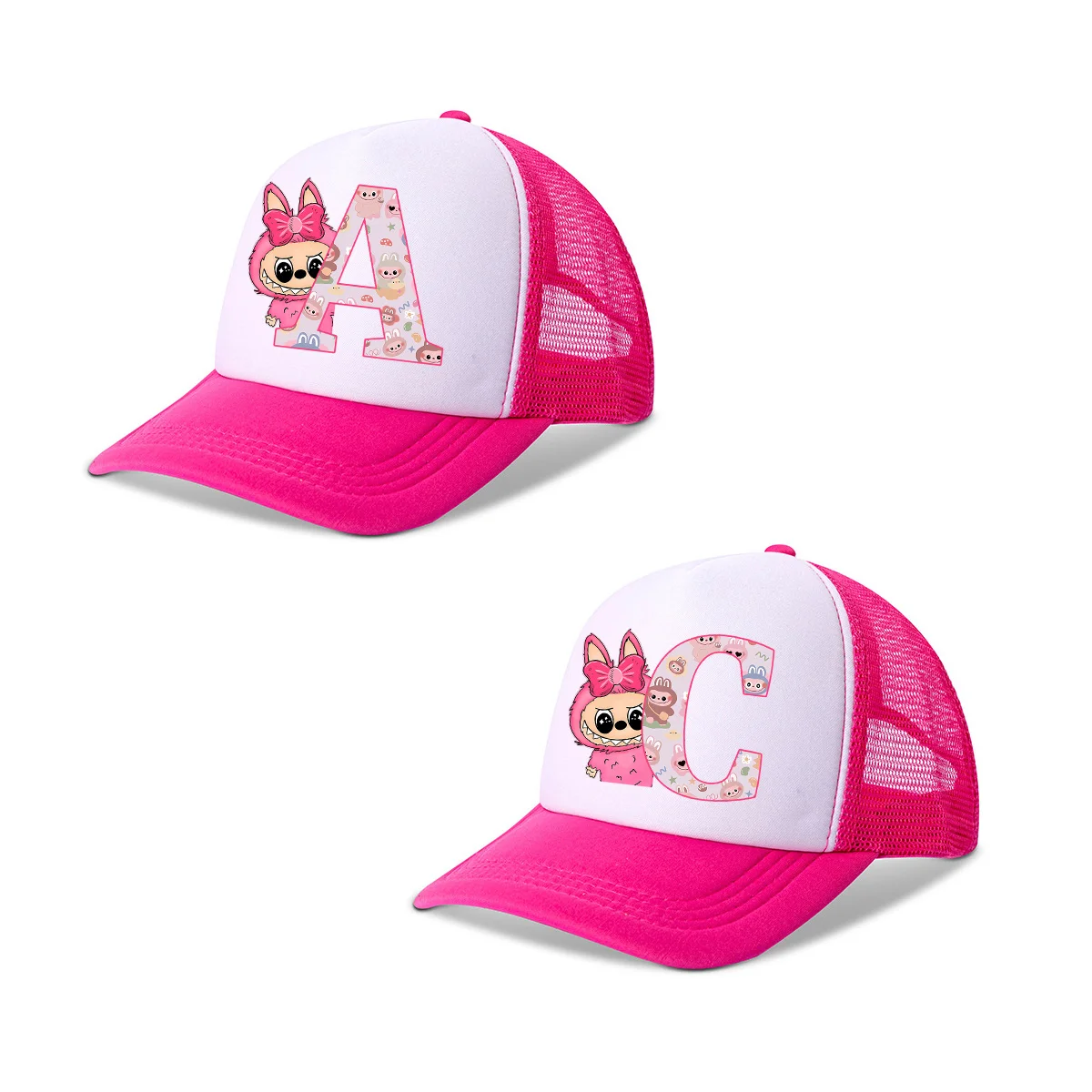 

Labubu Baseball Cap Letters A To Z Printed Women Girls Pink Caps Summer Breathable Sunshade Hat Cute Birthday Gifts Mesh Hats