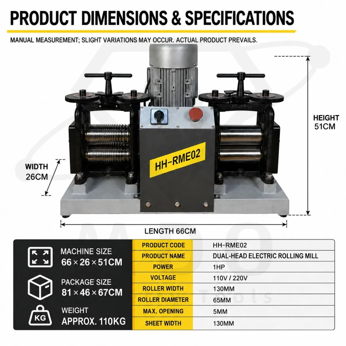 Double Head 130mm Jewelry Press For Gold Silver Metal Wire Plate Flat Wire Making Tool 1HP Electric Rolling Mill Machine