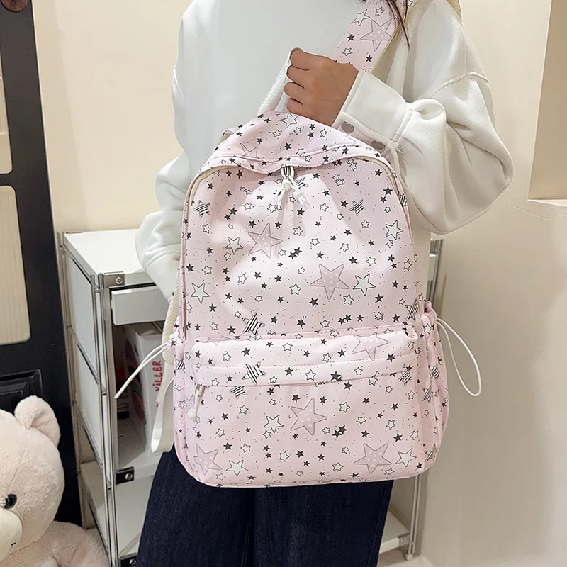 

Ladies Cute Star Pattern Casual Backpack, Large Capacity Lightweight Rucksack for College, Travel and Daily Commute
