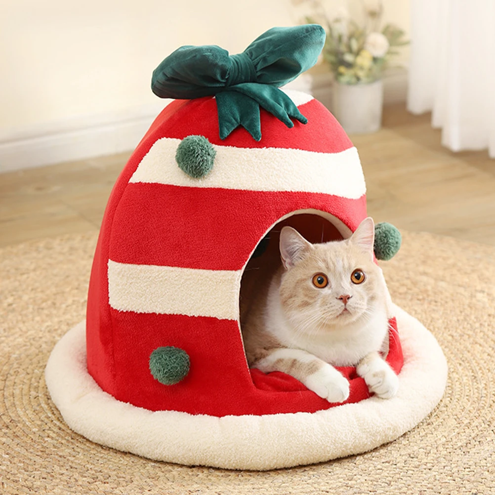 

Christmas Pet Bed Round Large 36x36 Xmas Cat Dog Nest Cartoon Style Washable Fabric Four Seasons Breathable Comfortable Sleeping