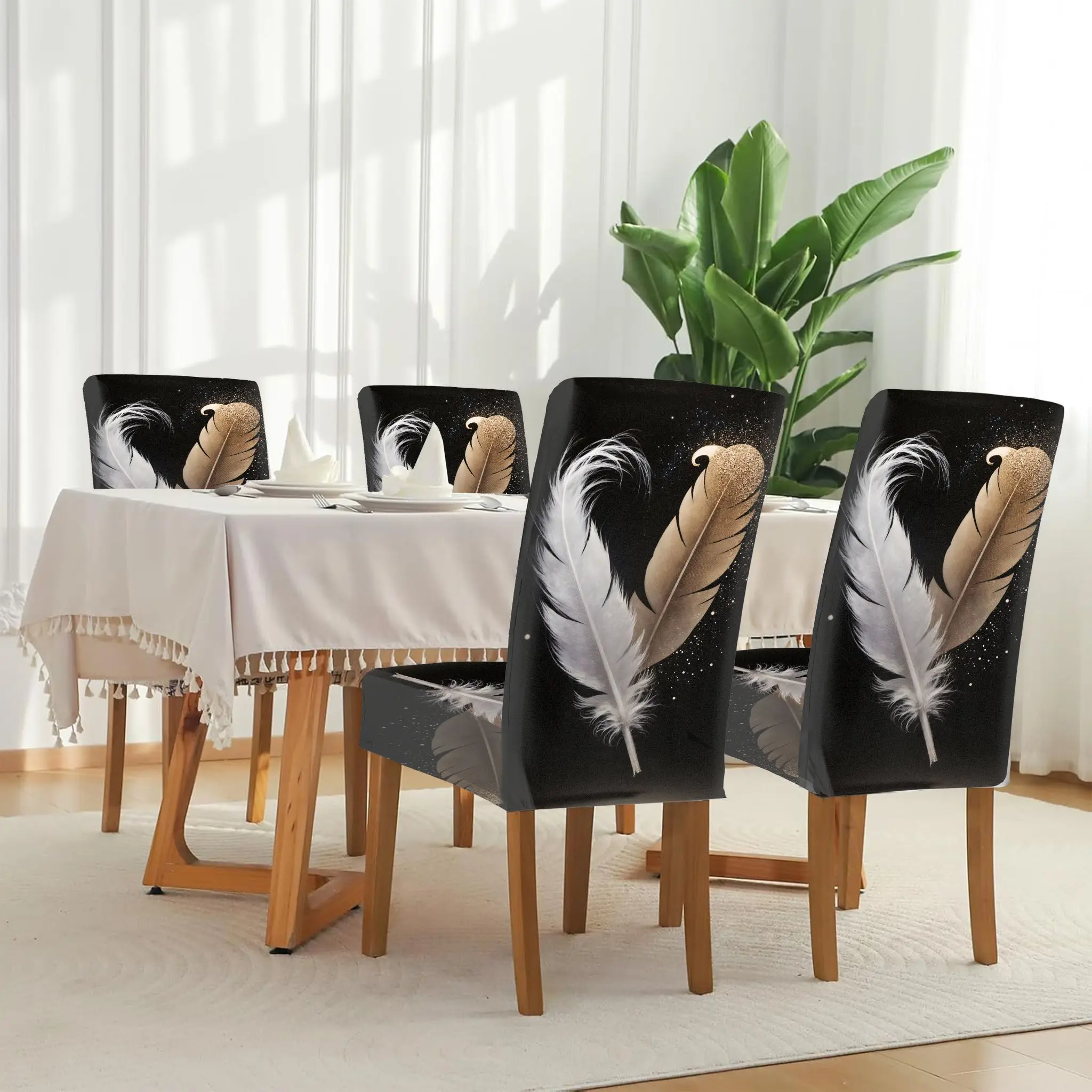 

Stretch Dining Chair Cover Feather Art Deco Starry Sky Background Removable, Washable, Home Dining Chair Cover