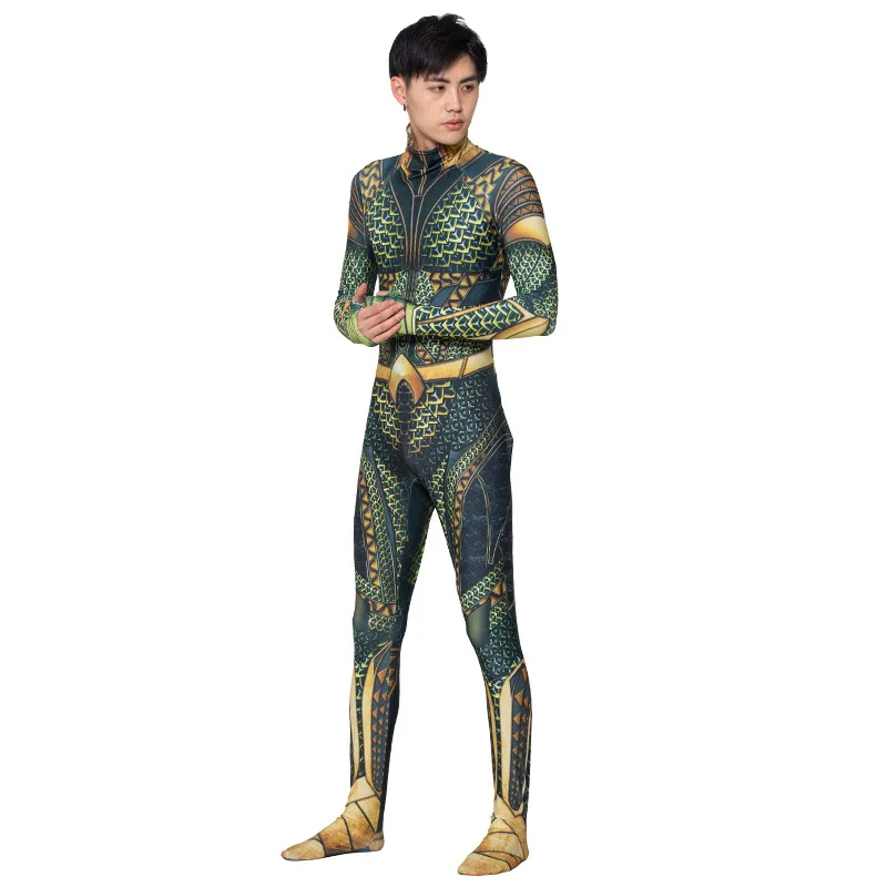 大人子供映画アクアマンコスプレ衣装スーパーヒーローアーサーカリーオリン全身タイツスーツスーツジャンプスーツハロウィンパーティードレスアップ