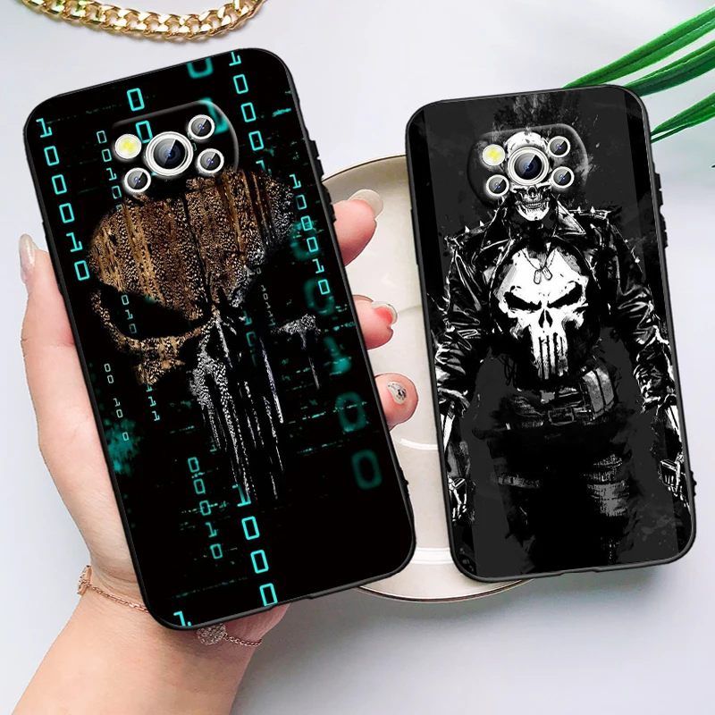 Marvel Punisher For Xiaomi Poco X6 X5 X4 X3 F4 F3 NFC M6 M5 M4 GT S Pro 4G 5G C65 Black Soft Phone Case