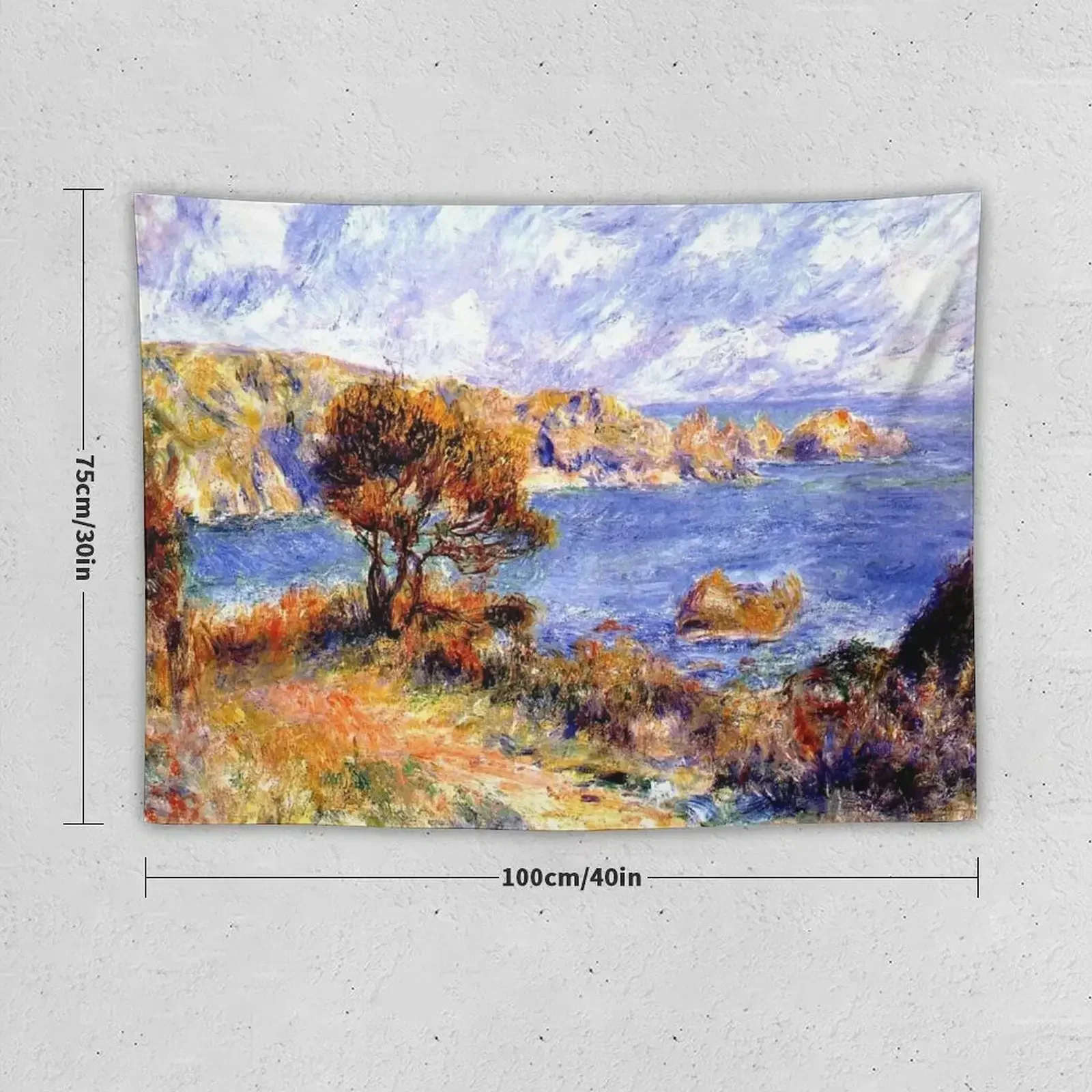 Renoir - View at Guernsey, fine art landscape painting Tapestry Wall Decorations Tapestry