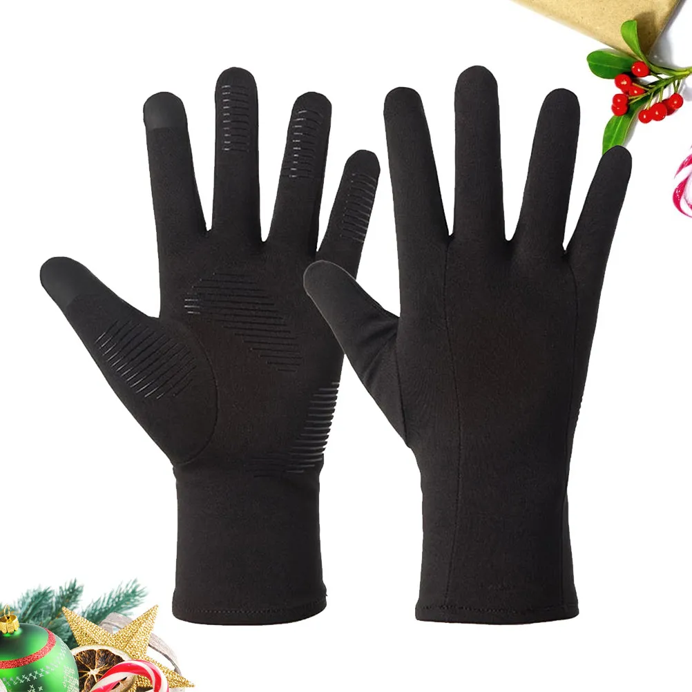 1Pair Thick Warm Waterproof Gloves Windproof Anti-Slip Touch Screen Finger Gloves for Winter Outdoor Riding Hiking Black Size L