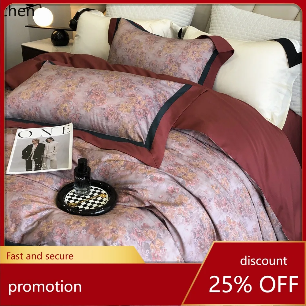 H1 stylish long-staple cotton digital print four-piece bedding set, new autumn and winter product, suitable for all seasons