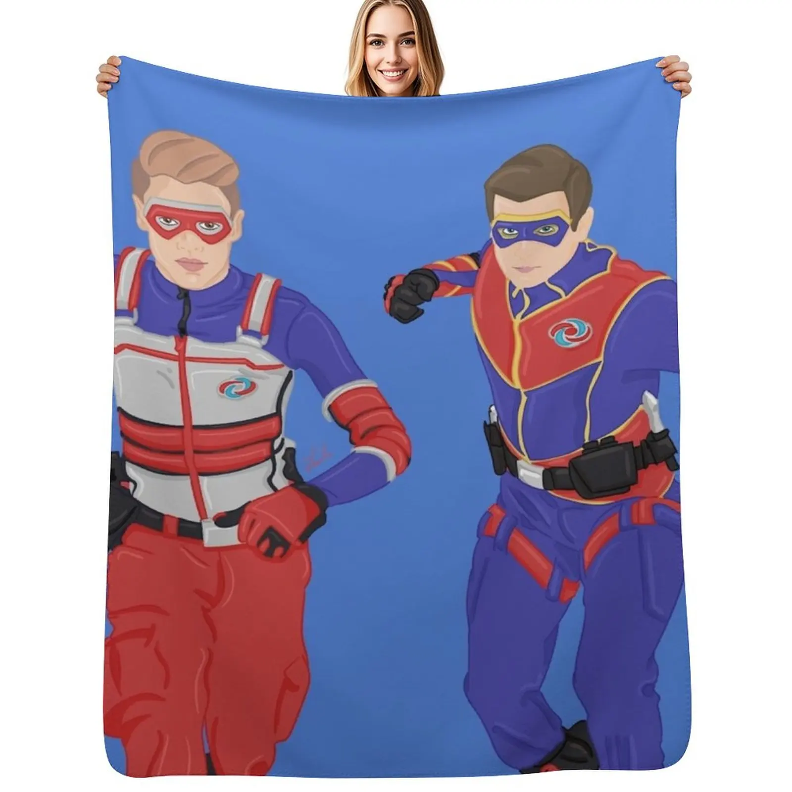 Captain Man and Kid Danger - Heroic Digital Throw Blanket Cozy Napping Blanket Gift for Mom Dad