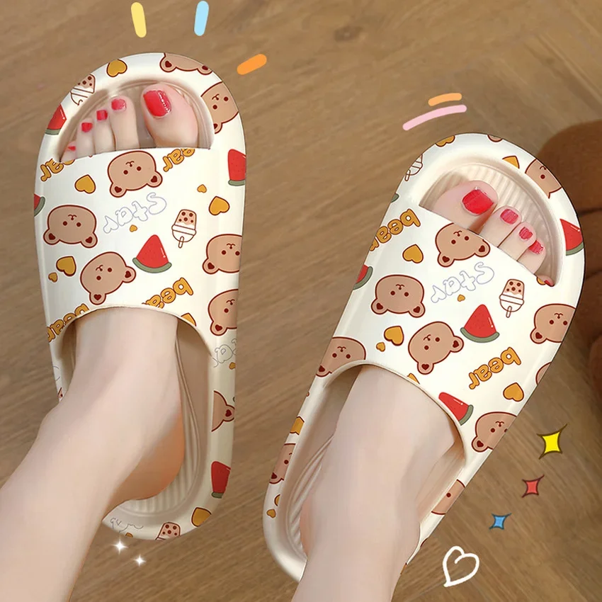 Home House Slippers Cloud Women Teddy Bear Cartoon Summer Non Slip Slides Indoor Outdoor Men Shoes Flat platform Female Sandals