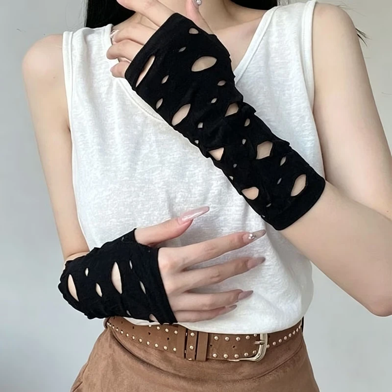 Black Punk Gloves Gothic Sexy Half Fingerless Gloves Girl JK Lolita Sunscreen Arm Sleeves Cosplay Dance Accessories