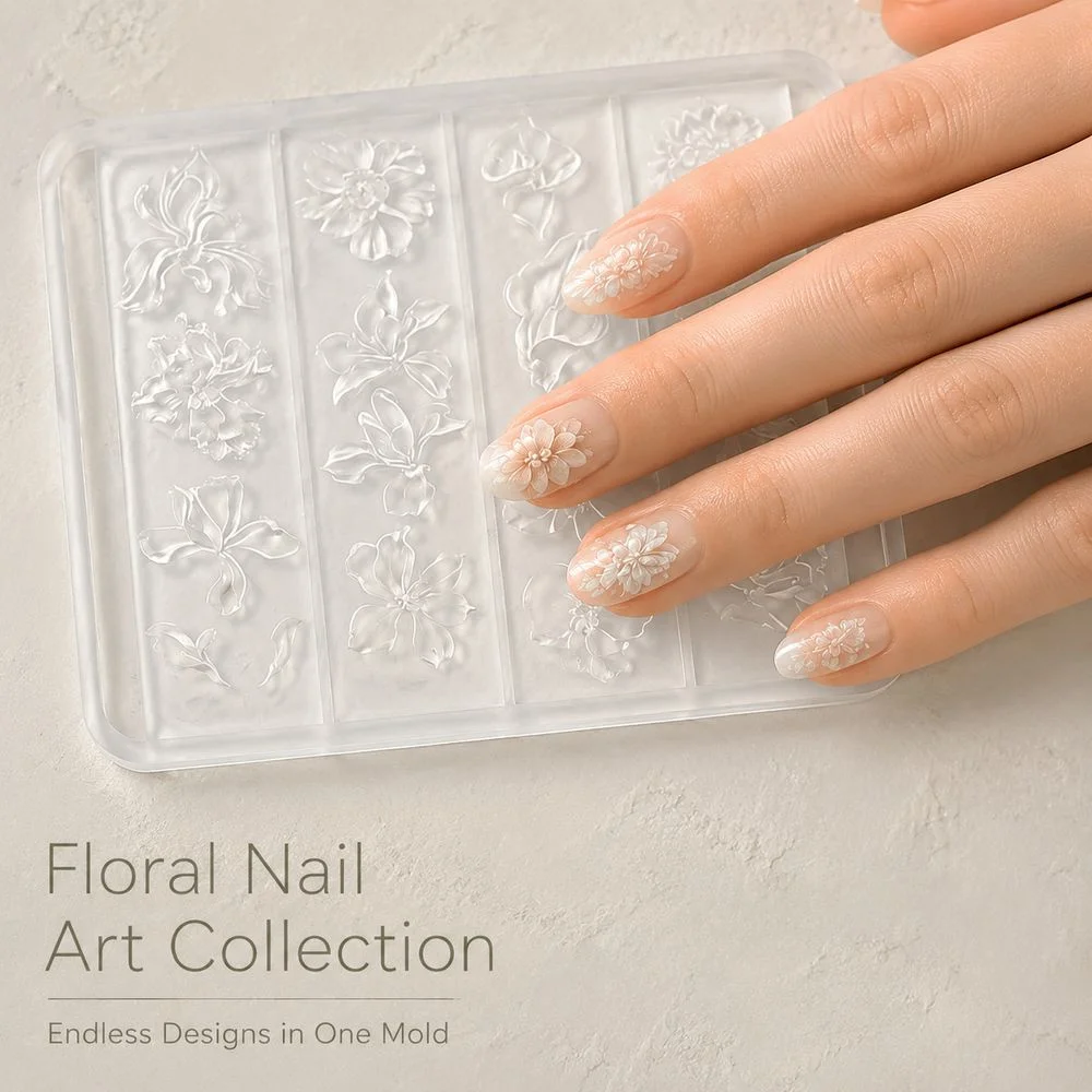 1Pc Midsummer Night Floral 3D Nail Mold Soft Silicone Embossed Flower Mould For DIY Clay Resin Nail Art Decoration Craft Tools