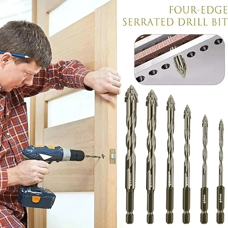 7pcs Carbide Drill Bit Set Four-Blade For Eccentric Drill Porcelain Ceramic Glass Marble Concrete Stainless Drilling Tools Set