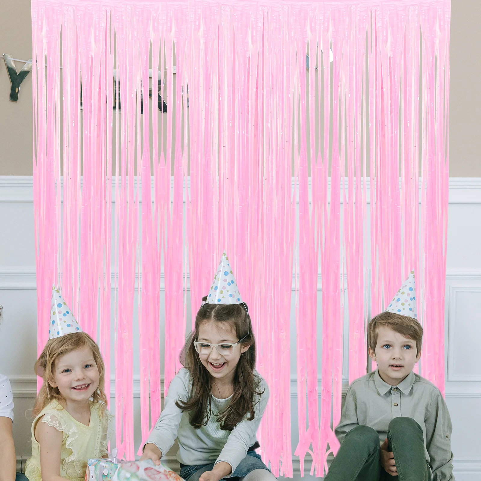 

4pcs Pink 1x2m Fringe Backdrop for Birthday Party Wedding Photo Props Foil Bachelorette Decorations