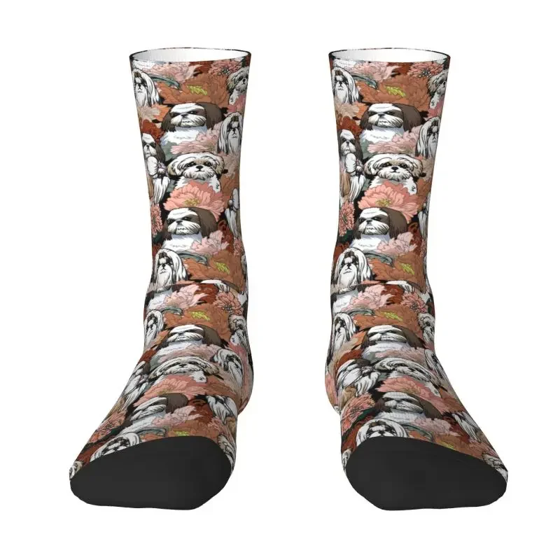 

Shih Tzu Dog Flowers Pattern Men Women Crew Socks Unisex Kawaii 3D Print Pet Animal Dress Socks