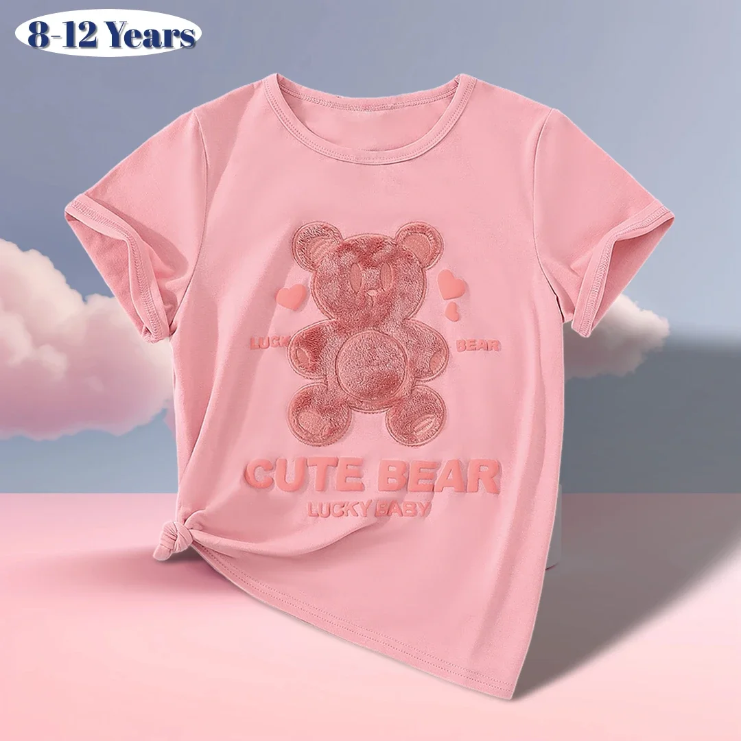 

2025 Teens Tshirt Girls Clothes Short Sleeve Summer Casual Fashion Super Cute Children Tops Smiling Critters 8 9 10 11 12 Yrs