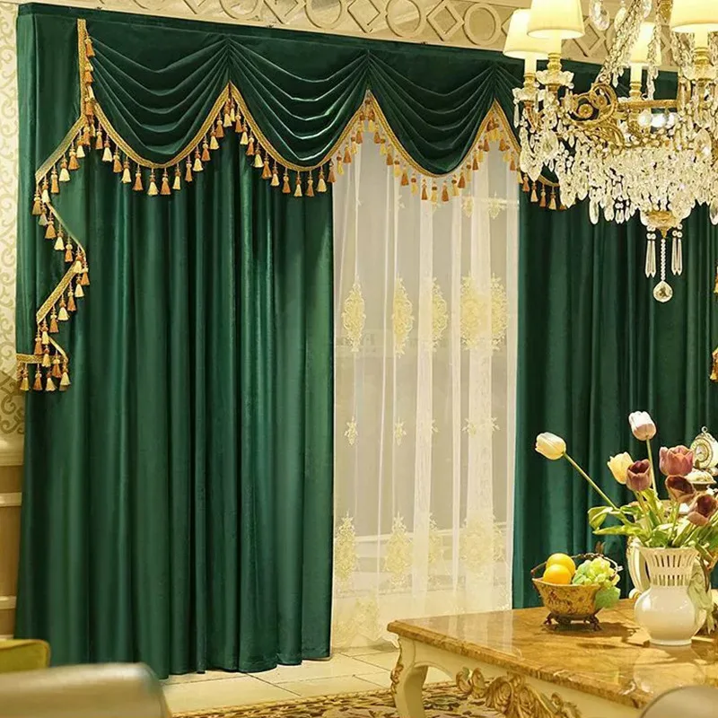 European Style Velvet Palace Style High-end ThickenedCurtains for Living Room Bedroom Valance with Tassels Curtains Customize