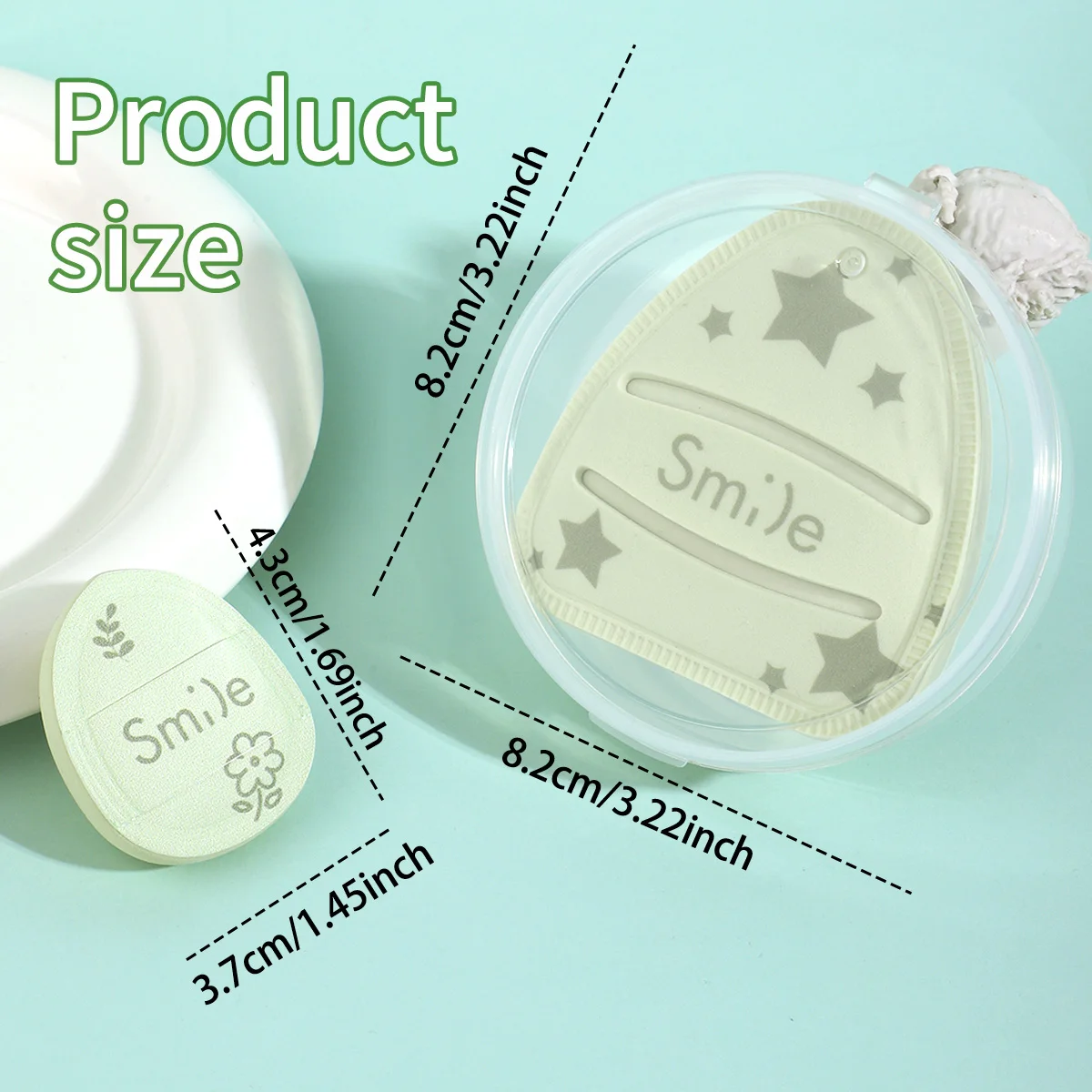 مجموعة منتفخة مكونة من 3 قطع، بما في ذلك نفخة خضراء كبيرة واحدة + نفخة مفصلة + 1 صندوق تخزين، خيار جيد لأدوات التجميل