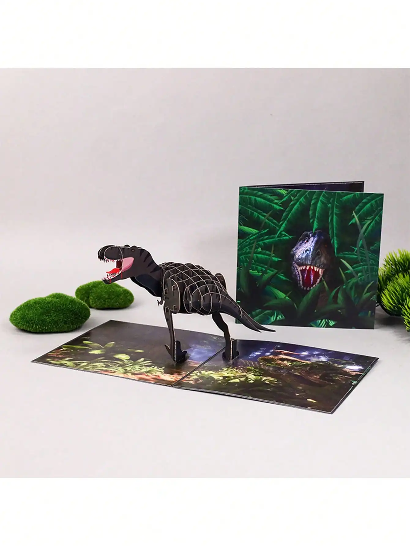 Tarjeta de felicitación estereoscópica de dinosaurio, escultura de papel 3D creativa, Mensaje de bendición, tarjeta pequeña, tarjeta de cumpleaños, 1 Juego