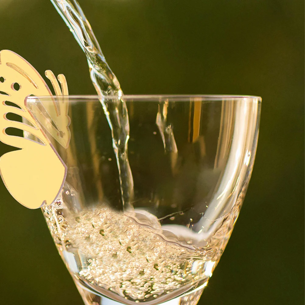 

10Pcs Acrylic Butterfly Wine Glass Markers Reusable Decorative Wine Charm Tags for Wedding Birthday Party Golden Drink