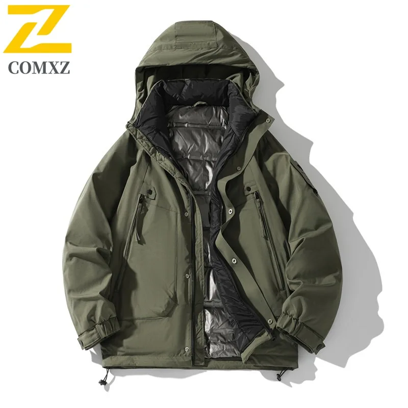 COMXZ Winter Down Jacket Men High Quality Detachable White Duck Down Liner Coat Man Casual Business Cold-proof Puffer Parka 2025