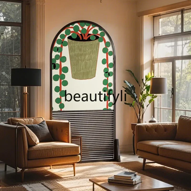 

French medieval potted plant screen partition living room bedroom porch cover office homestay solid wood fence seat screen