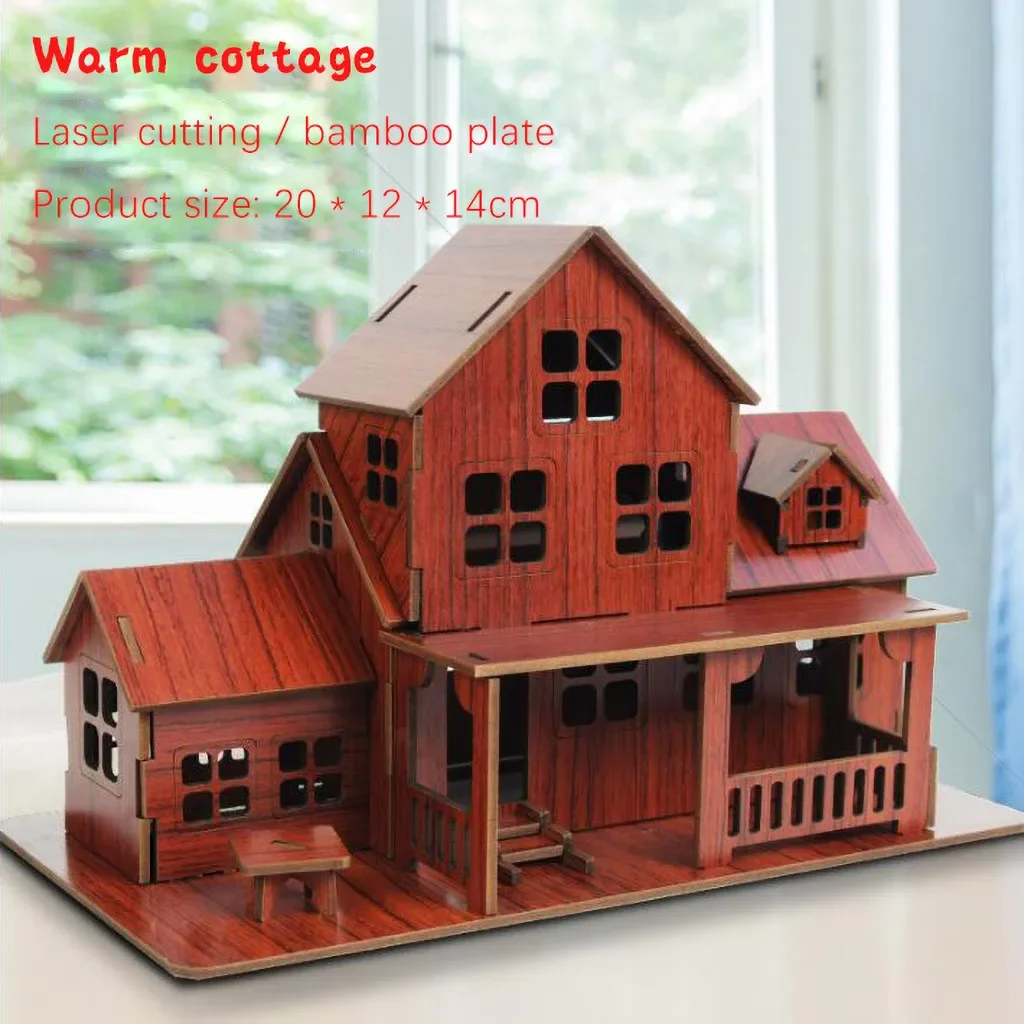 

3D Wooden Puzzle Jigsaw Architecture DIY House Villa Kids Boy Girl Educational House Paper Puzzle for Children Birthday Present