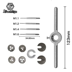 10Pcs Mini Tap Wrench Set Metric M1.1-M1.6 Micro Hand Thread Tapping Die Twister Assembly High-speed Steel 6542
