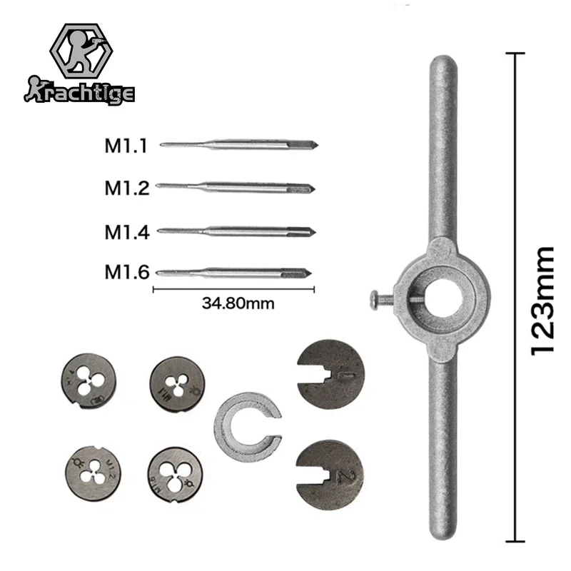 10 szt. Zestaw mini kluczy do gwintowników metrycznych M1.1-M1.6 mikro gwint ręczny matryca do gwintowania Twister montaż stal szybkotnąca 6542