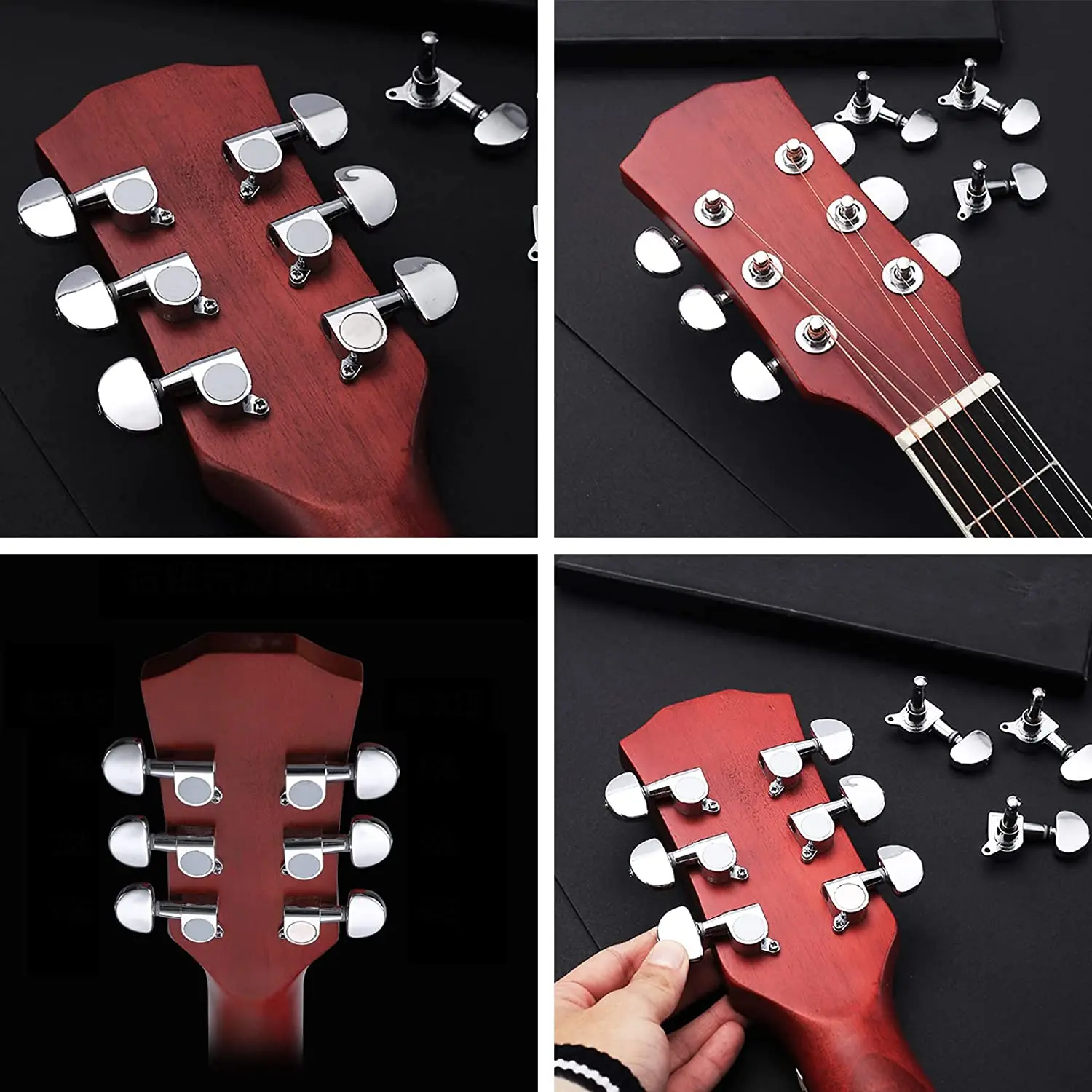 Miwayer 6PCS High Quality Chrome/Titanium Alloy 3R+3L Acoustic/Folk Guitar Full Closure Tuning Pegs String Tuners Keys