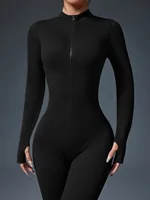 Half Zip Jumpsuit Women Gym Bodysuit Long Sleeve Activewear Set Running Workout Romper Fitness Overalls Sportswear Yoga Clothes - Image 4