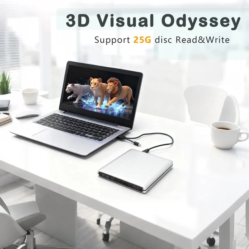 Slim Portable 4K Blu-ray Recorder External USB3.0 Aluminum DVD CD RW Player Burner & Play Optical Drive for Laptop