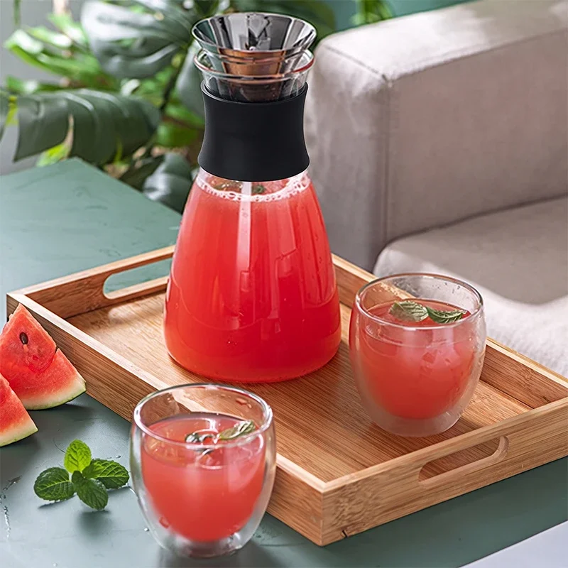 Premium Borosilicate Glass Beverage Pitcher Cold Kettle Double Wall Glass Mugs Fruit Infusion Water Carafe Tea Pot for Home